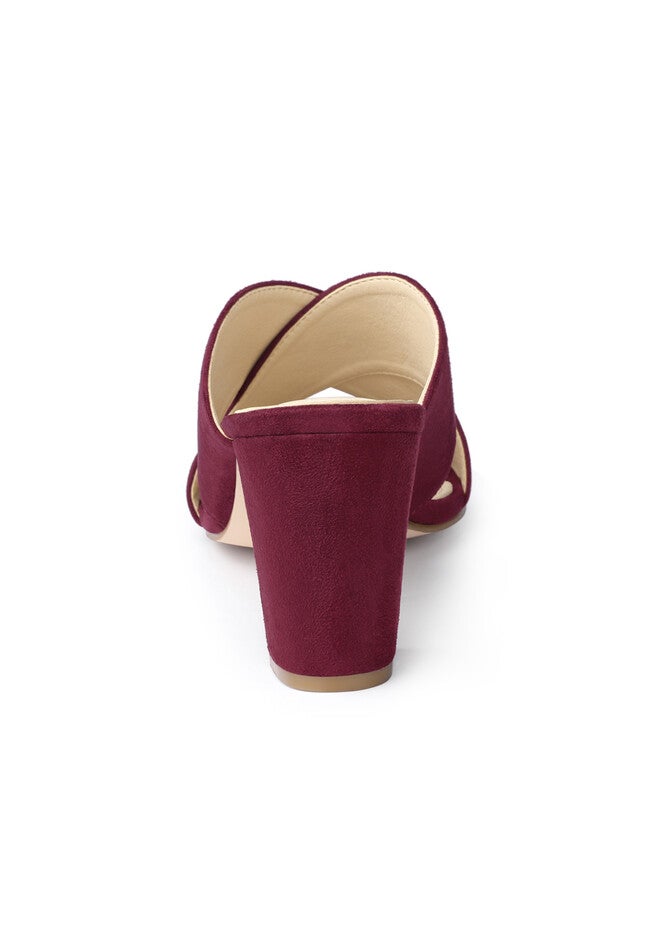Crisscross Strap Block Heel Slide Sandals, Burgundy / Burgundy, alternate image number 4