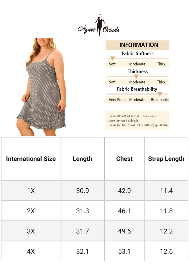 Sleeveless Polka Dots Ruffle Hem Cami Sleepwear Dress, Gray / Light Grey, alternate image number 4