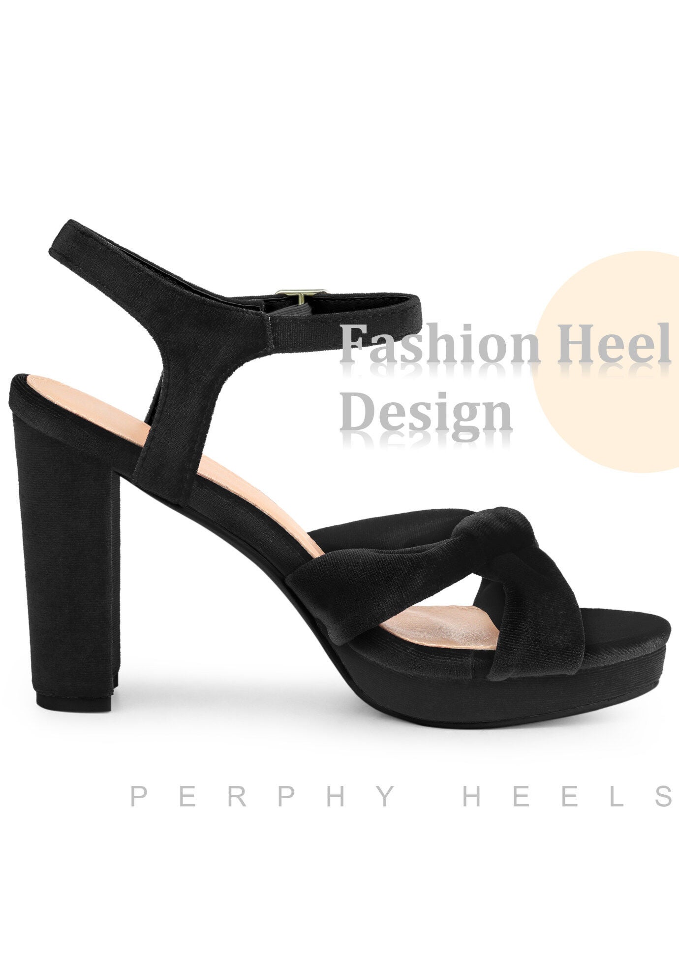 Knot Platform Velvet Block Heel Sandals, Black / Black, alternate image number 3
