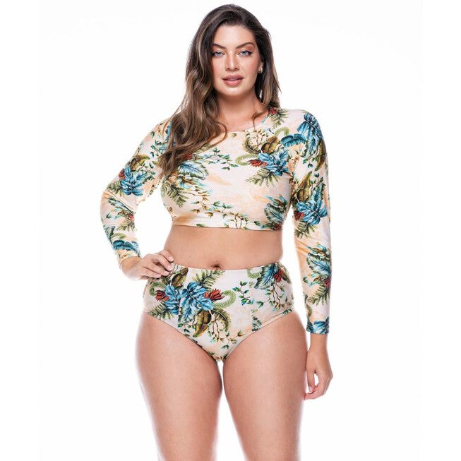 Plus Size High Waisted Bikini Bottom In Douro Print, Douro / Beige, hi-res image number 0