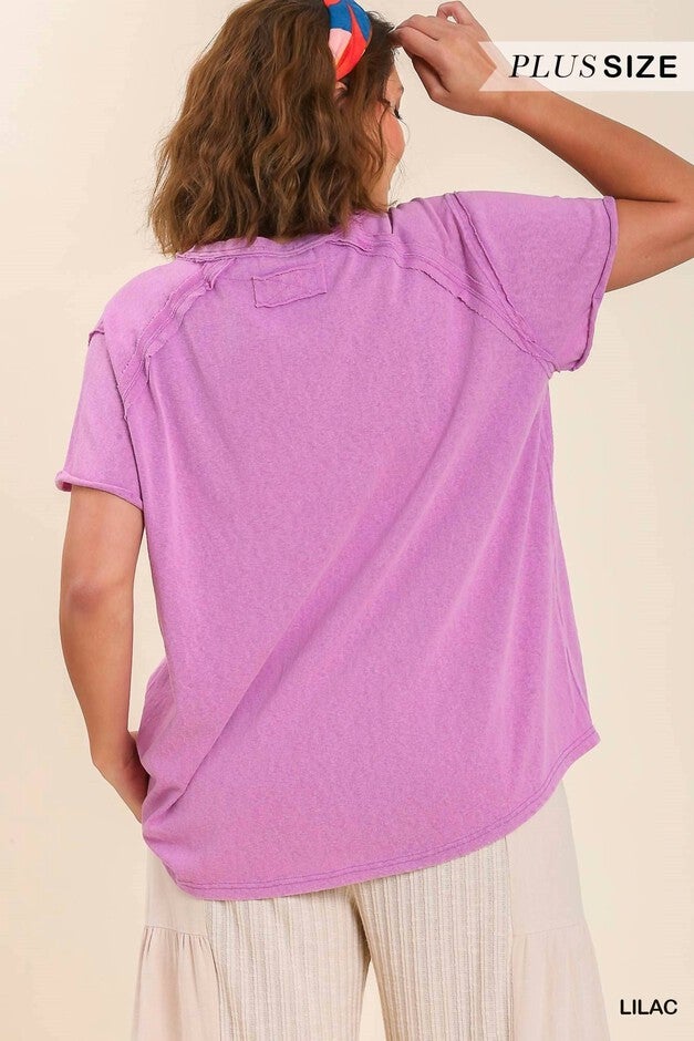 ROUND NECK SHORT SLEEVE T-SHIRT IN LILAC, , alternate image number null