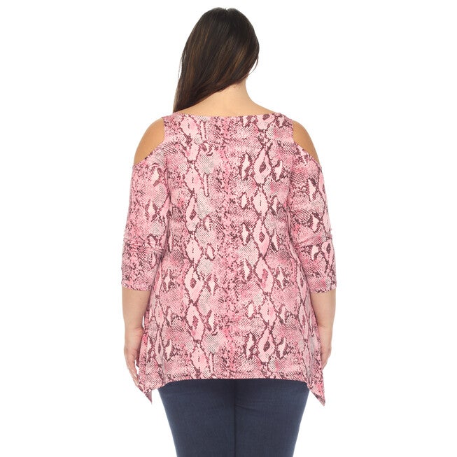Snake Print Cold Shoulder Tunic, Pink / Pink, alternate image number null