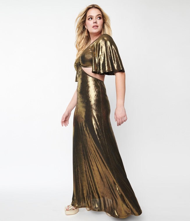 Smak Parlour Metallic Gold Knit Maxi Dress, Gold / Gold, alternate image number null