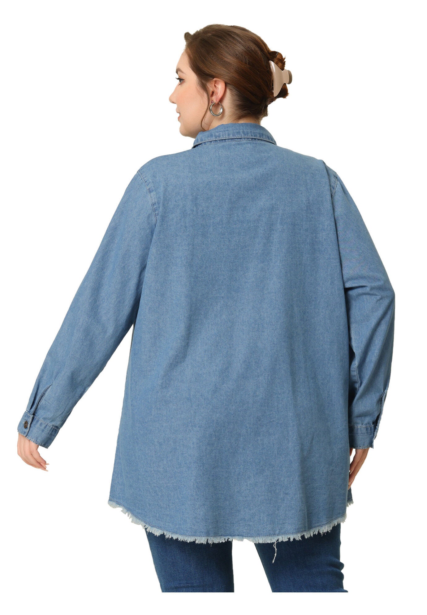 CHAMBRAY TOP BUTTON DOWN DENIM SHIRT, Light Blue / Light Blue, alternate image number 3