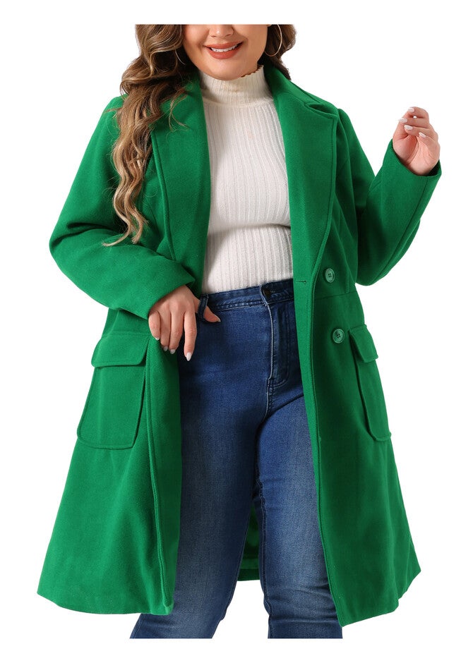 NOTCH LAPEL DOUBLE BREASTED PEA TRENCH COAT, Green / Kelly Green, alternate image number 2