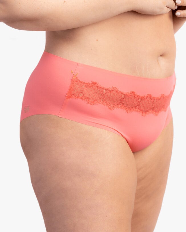Soft Seamless Briefs with Lace, Calypso Coral / Pink, alternate image number null