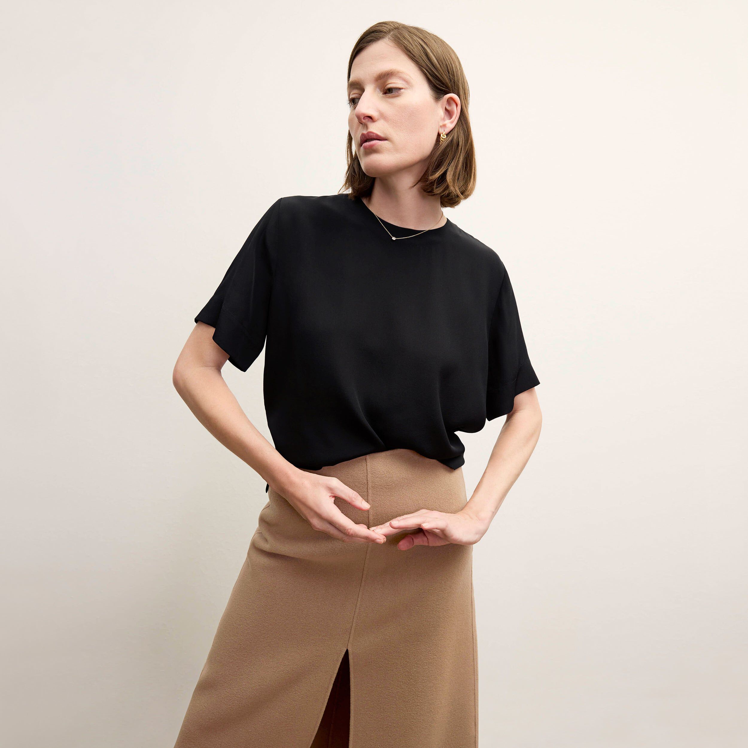Annika Tee - Washable Silk, Black / Black, hi-res image number 0