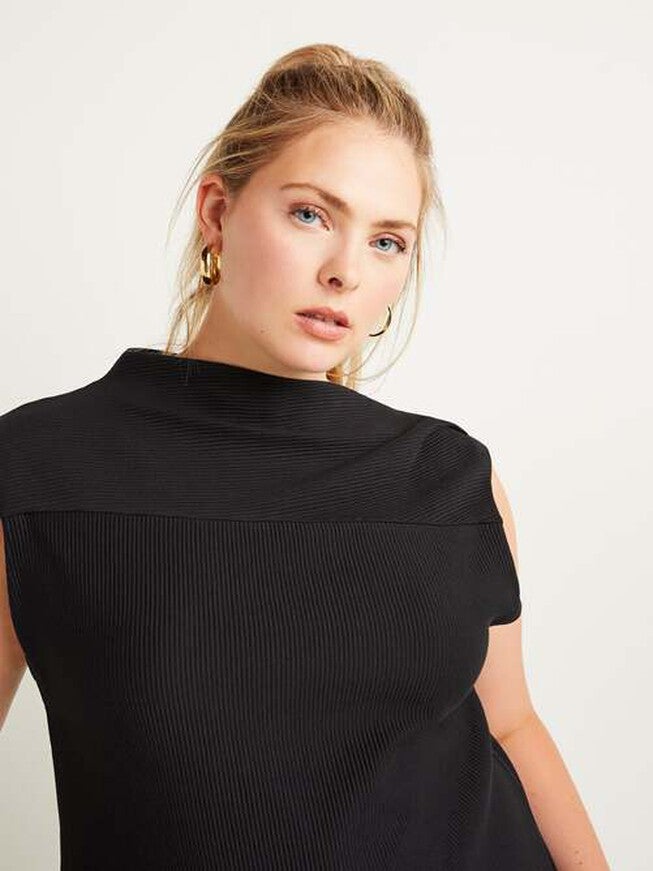 Asymmetric-Neck Top, Black / Black, hi-res image number null