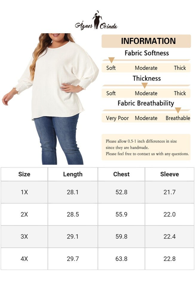 Chiffon Top Batwing Ruffle Long Sleeve Loose T-Shirt Blouse, White / White, alternate image number 4