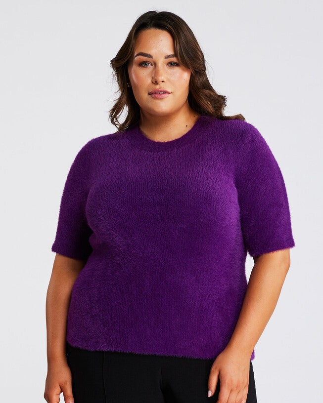 Nora Fuzzy Short Sleeved Knit, Ultraviolet / Purple, alternate image number null