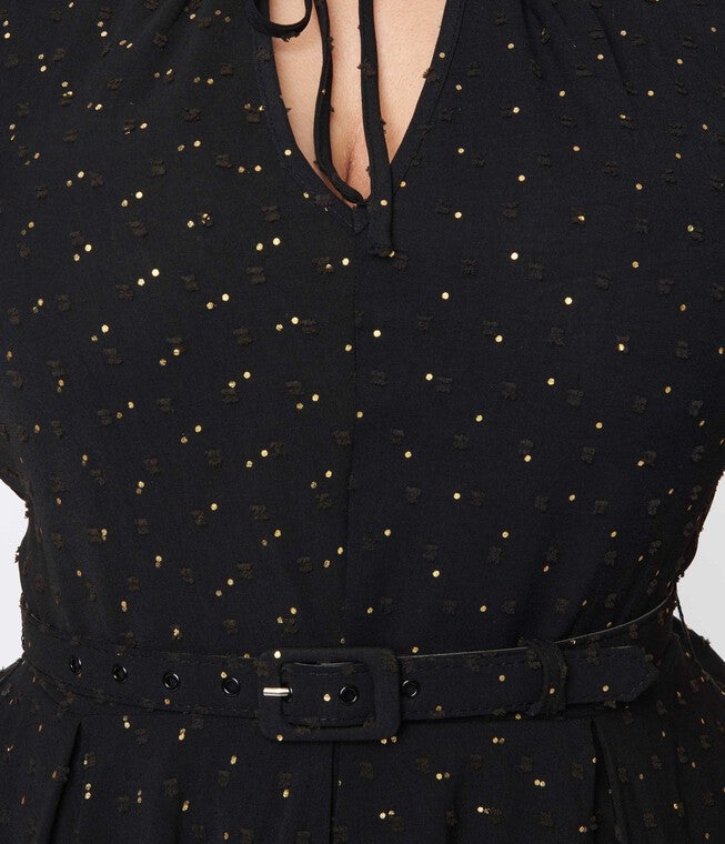 Black & Gold Clip Dot Dahlia Swing Dress, Black Gold Clip Dot / Black, alternate image number null