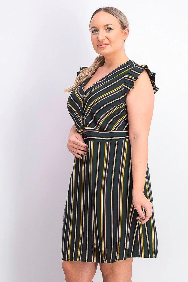 Monteau Women's Plus Size Ruffle-Sleeve Fit & Flare Dress Green Size 1X | Dia & Co Monteau Women's Plus Size Ruffle-Sleeve Fit & Flare Dress Green Size 1X | Dia & Co