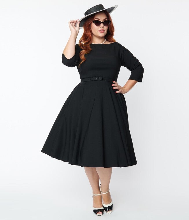 Unique Vintage Black Devon Swing Dress, Black / Black, alternate image number 4