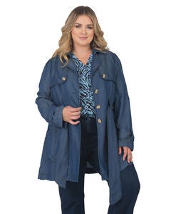 Plus Size Melanie Dark Wash Tencel Denim Trench Coat