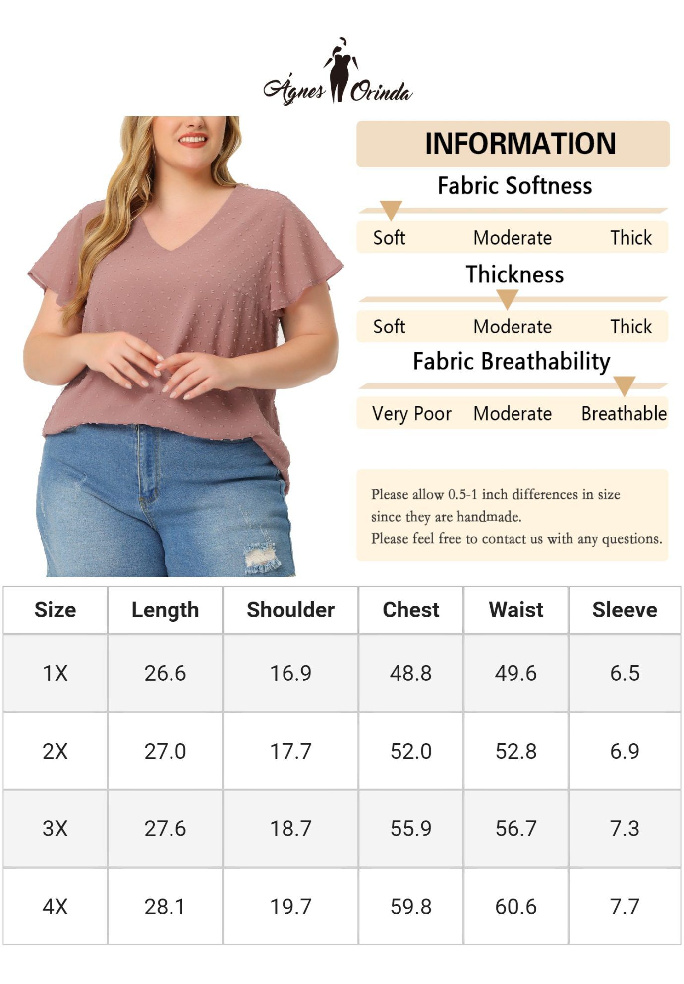 Swiss Dots Blouse V Neck Summer Short Sleeve Casual Top, Pink / Pink, alternate image number 4