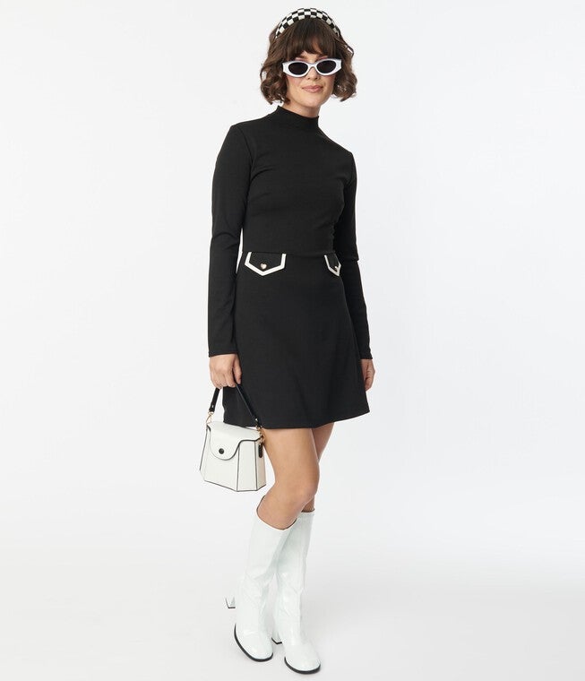 Smak Parlour Black Mock Turtleneck Fit & Flare Dress, Black / Black, alternate image number 4