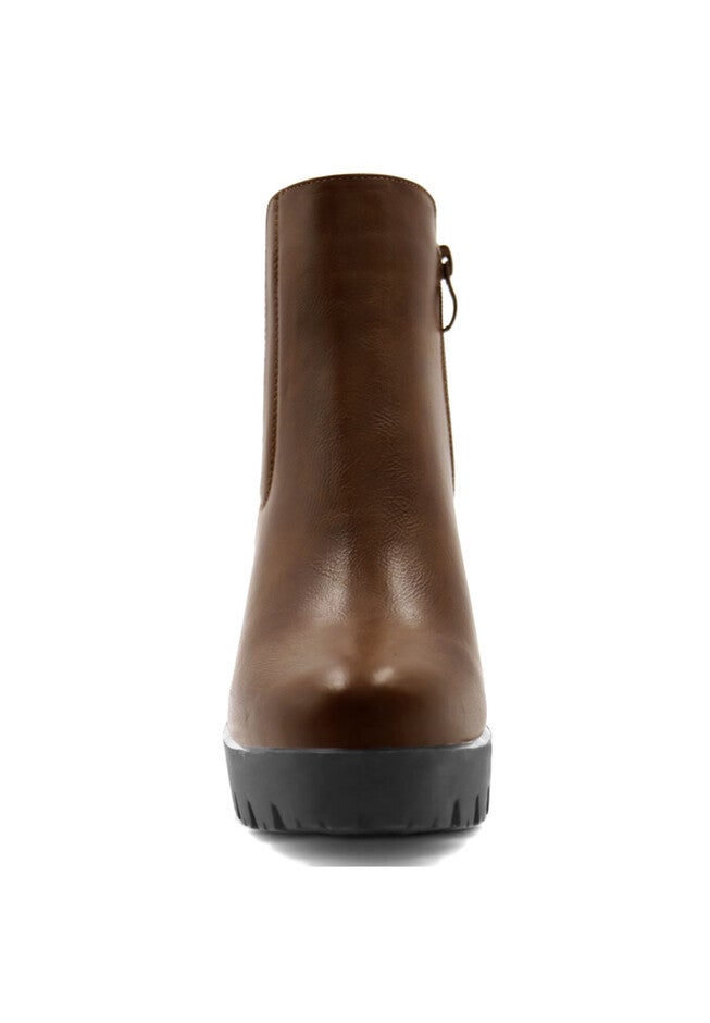 CHUNKY HIGH HEEL PLATFORM ANKLE BOOTIES, Brown / Brown, alternate image number 2