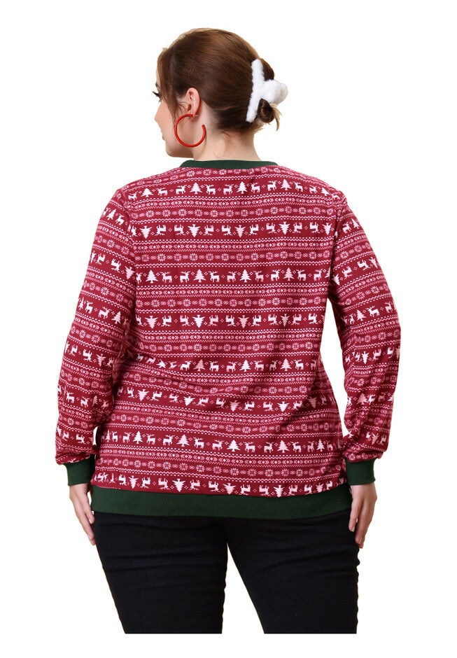 Long Sleeve Contrast Color Knit Pullover Top, Red / Red, alternate image number null