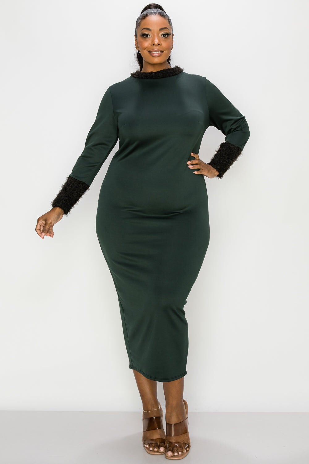 KAIA FEATHER DRESS, GreenBlack / Forest Green, hi-res image number 0