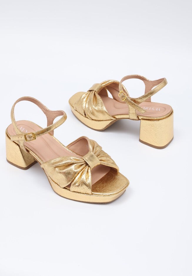 Darcy Pleated Platform Sandals, Metallic Gold / Gold, alternate image number 1