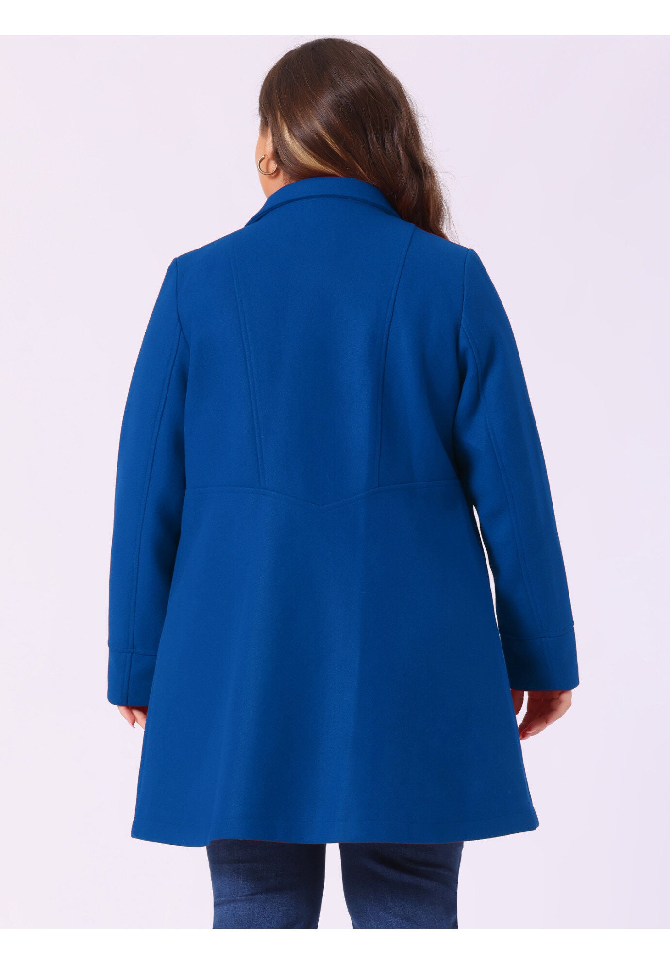 A-Line Peter Pan Collar Double Breasted Peacoat, Royal Blue / Royal Blue, alternate image number 3