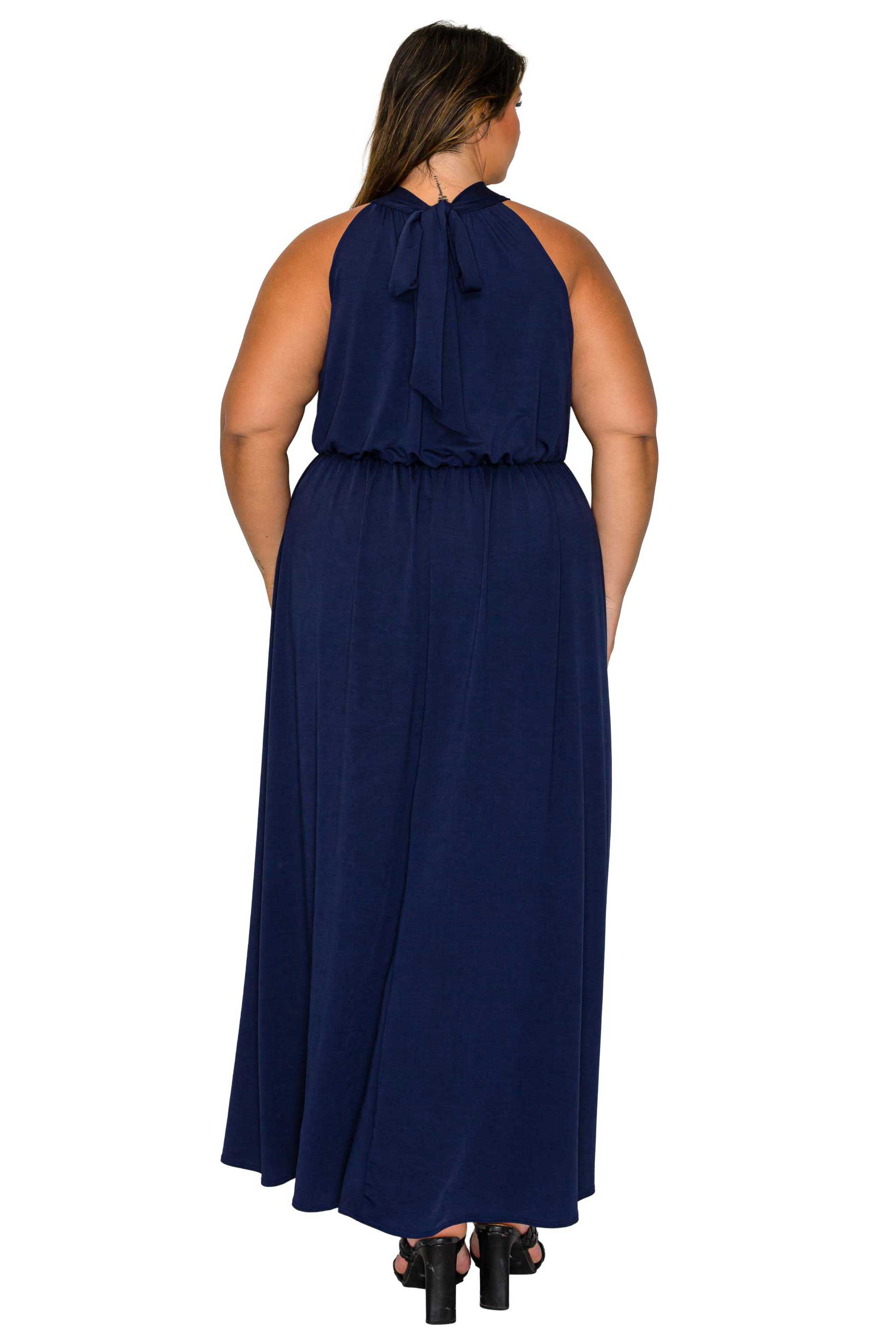 Cassia Halter Neck Dress, Navy / Navy, alternate image number 2