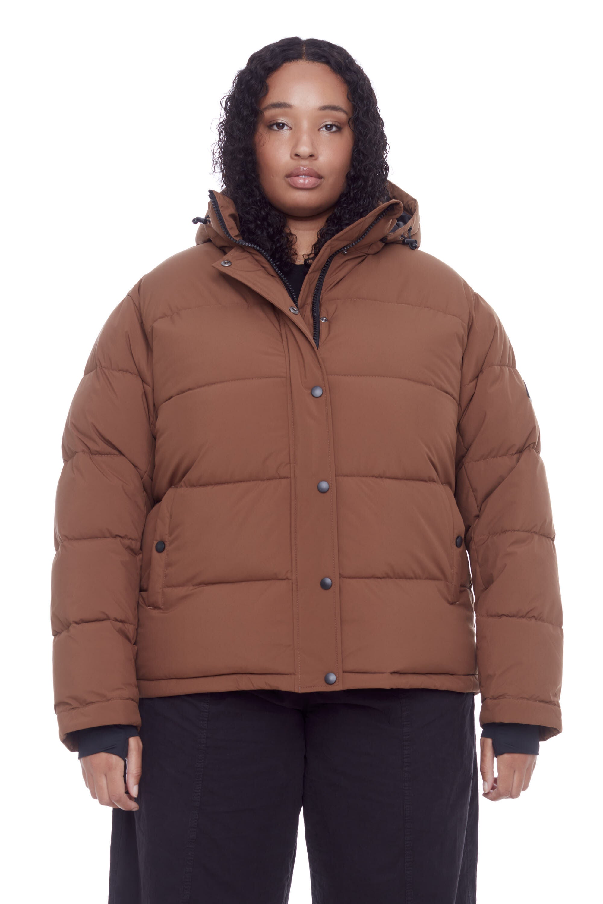 Women&#39;s Plus Size - FORILLON | Vegan Down Recycled Short Quilted Puffer Jacket, Maple / Brown, alternate image number 1