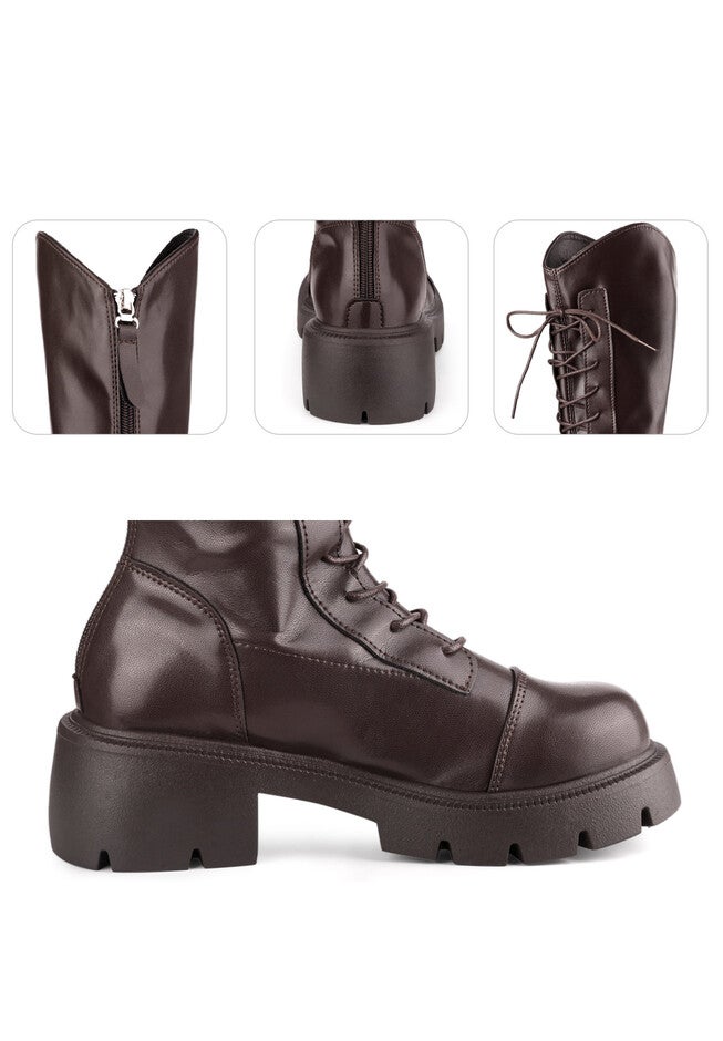 Platform Lace Up Chunky Heel Knee High Combat Boots, Brown / Brown, alternate image number 2