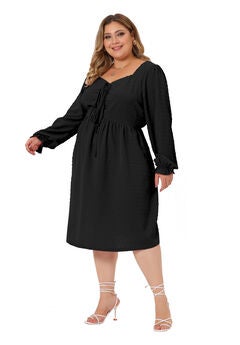 Swiss Dots Long Sleeve Sweetheart Neck Ruffle Tiered Midi Dress