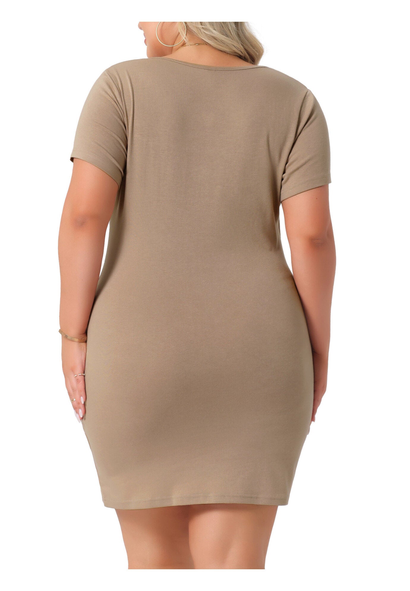 Short Sleeve Square Neck Casual Sundress Midi T Shirt Dres, Coffee / Brown, alternate image number 3