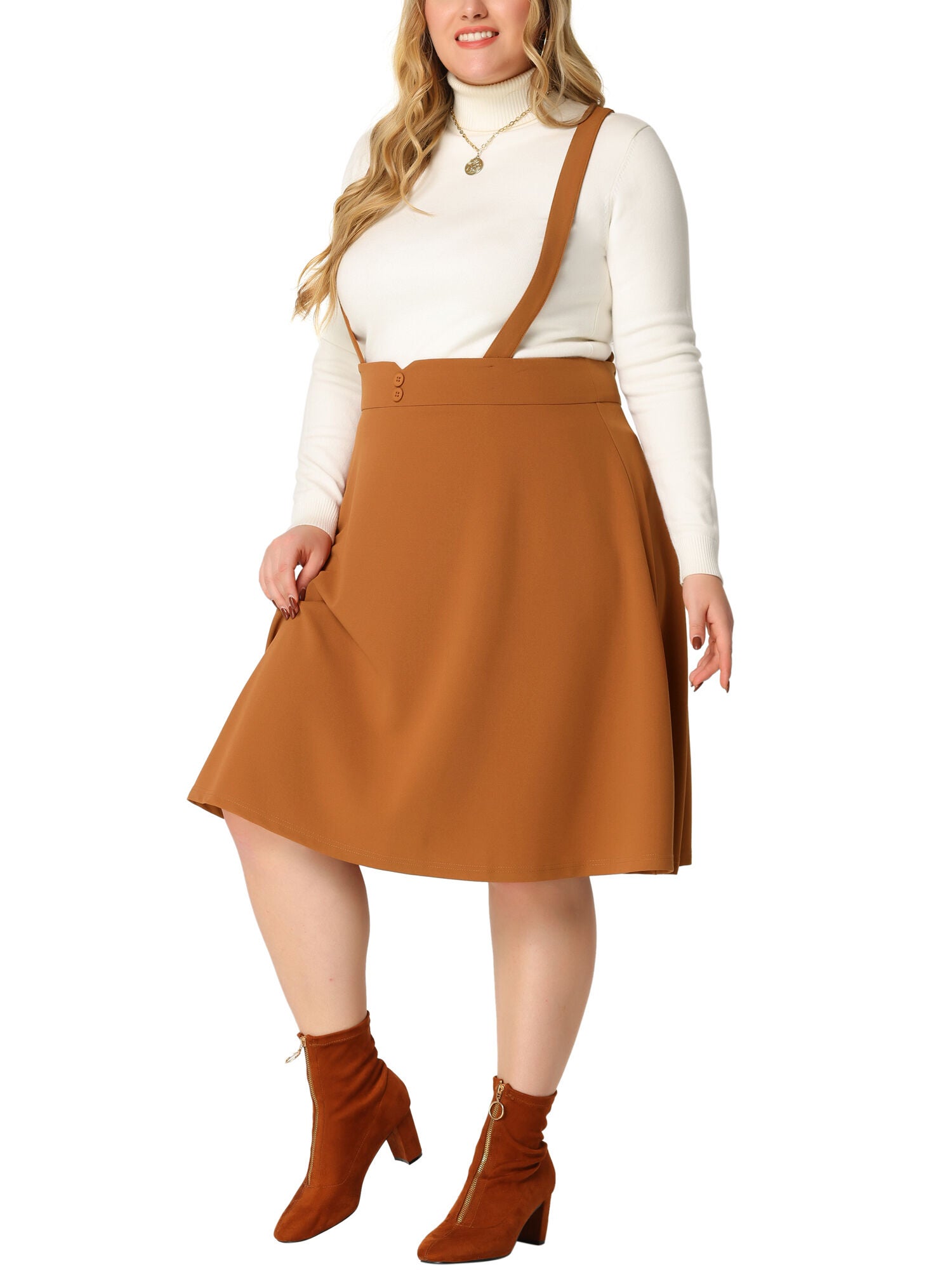 Overall Suspender Braces Dress Detachable Strap Short Skirt, Brown / Brown, alternate image number 1