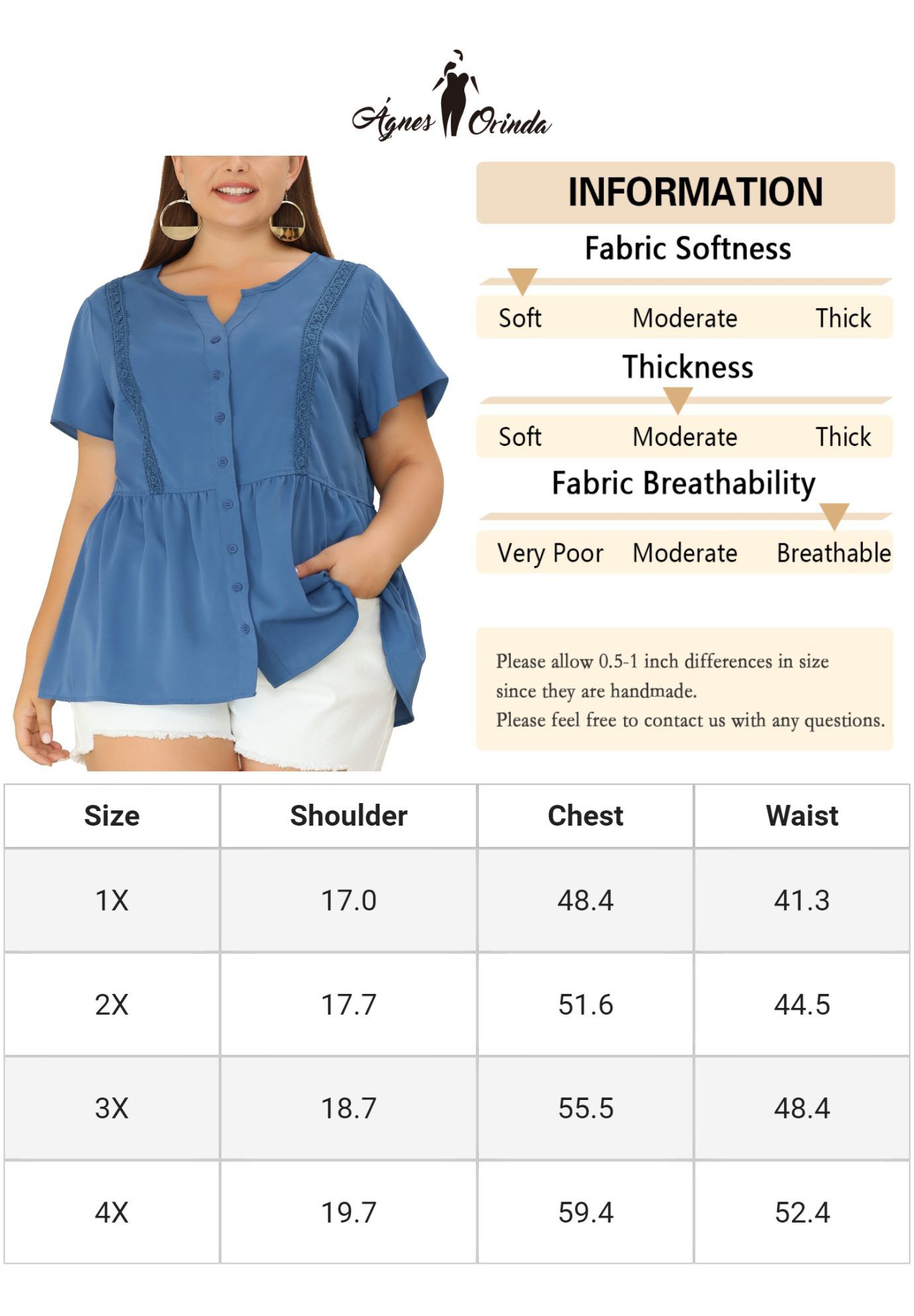 Button Down V Neck Blouse Shirt Short Sleeve Flare Peplum Top, Dark Blue / Navy, alternate image number 4