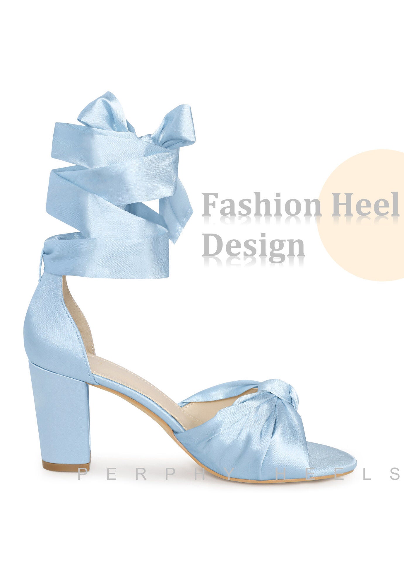 Satin Open Toe Lace Up Block Heels Sandals, Light Blue / Light Blue, hi-res image number 0