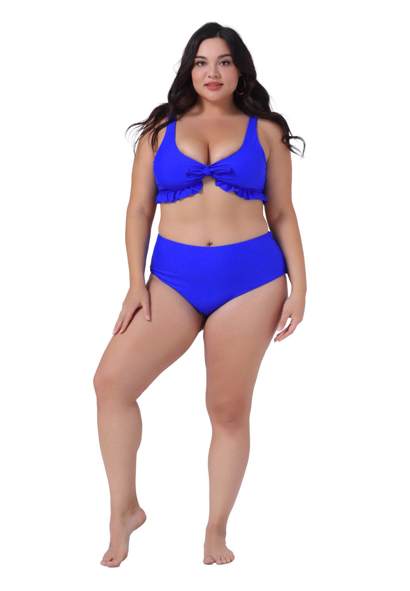 Two Piece High Waisted Swimsuit, Royal Blue / Royal Blue, hi-res image number 0