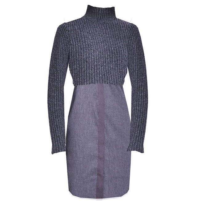 WOMEN'S RALEIGH MOCK NECK RIBBED KNIT SWEATER DRESS IN CHARCOAL, Charcoal / Black, hi-res image number 0