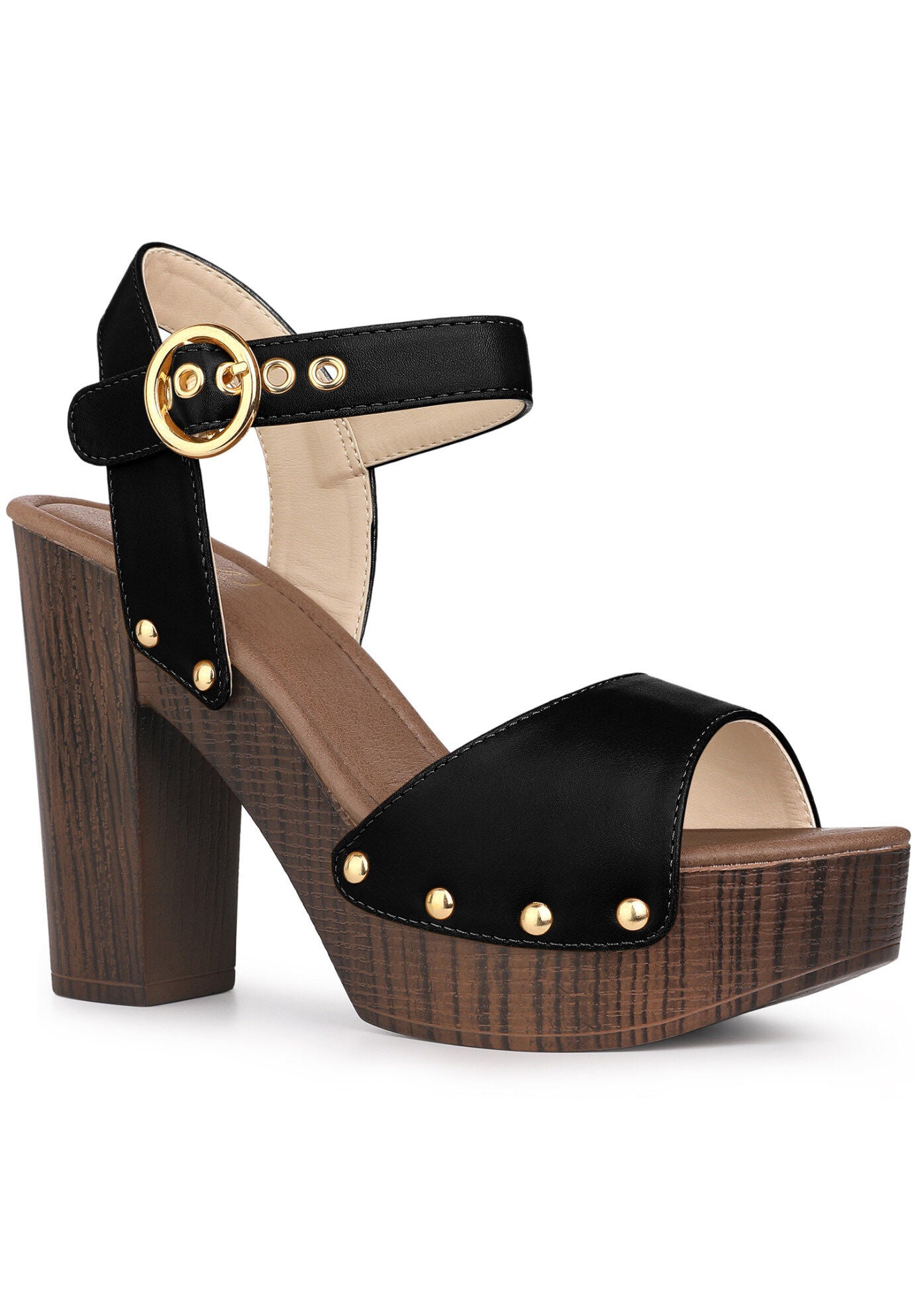 Platform Heels Slingback Chunky High Heel Sandals, Black / Black, hi-res image number 0