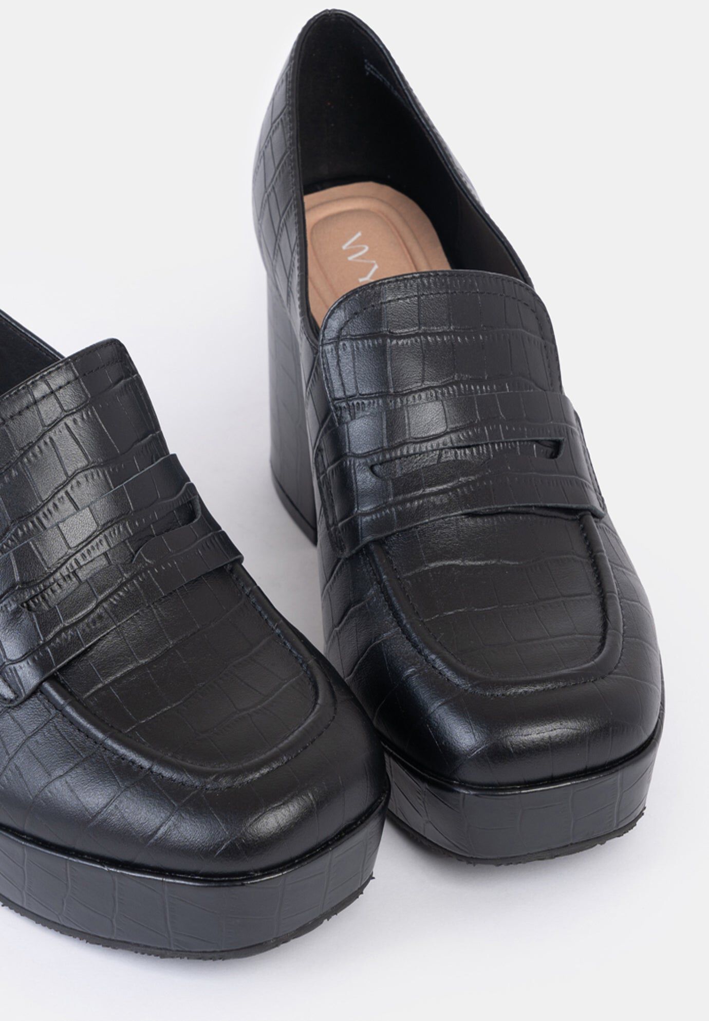 Liza Platform Loafers, Black Croco / Black, alternate image number 2