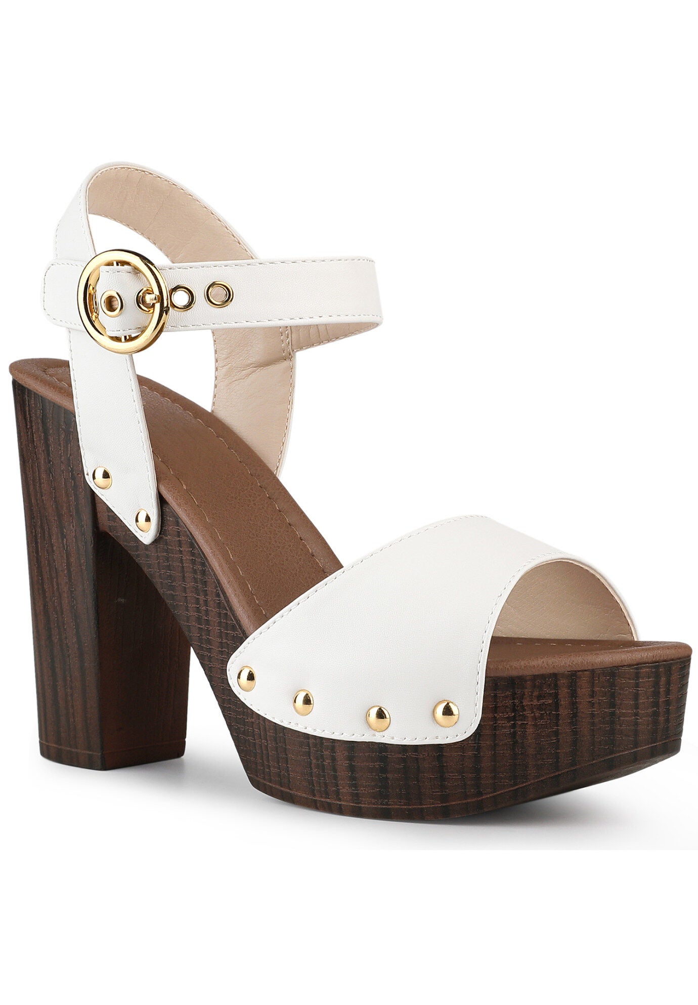 Platform Heels Slingback Chunky High Heel Sandals, White / White, hi-res image number 0