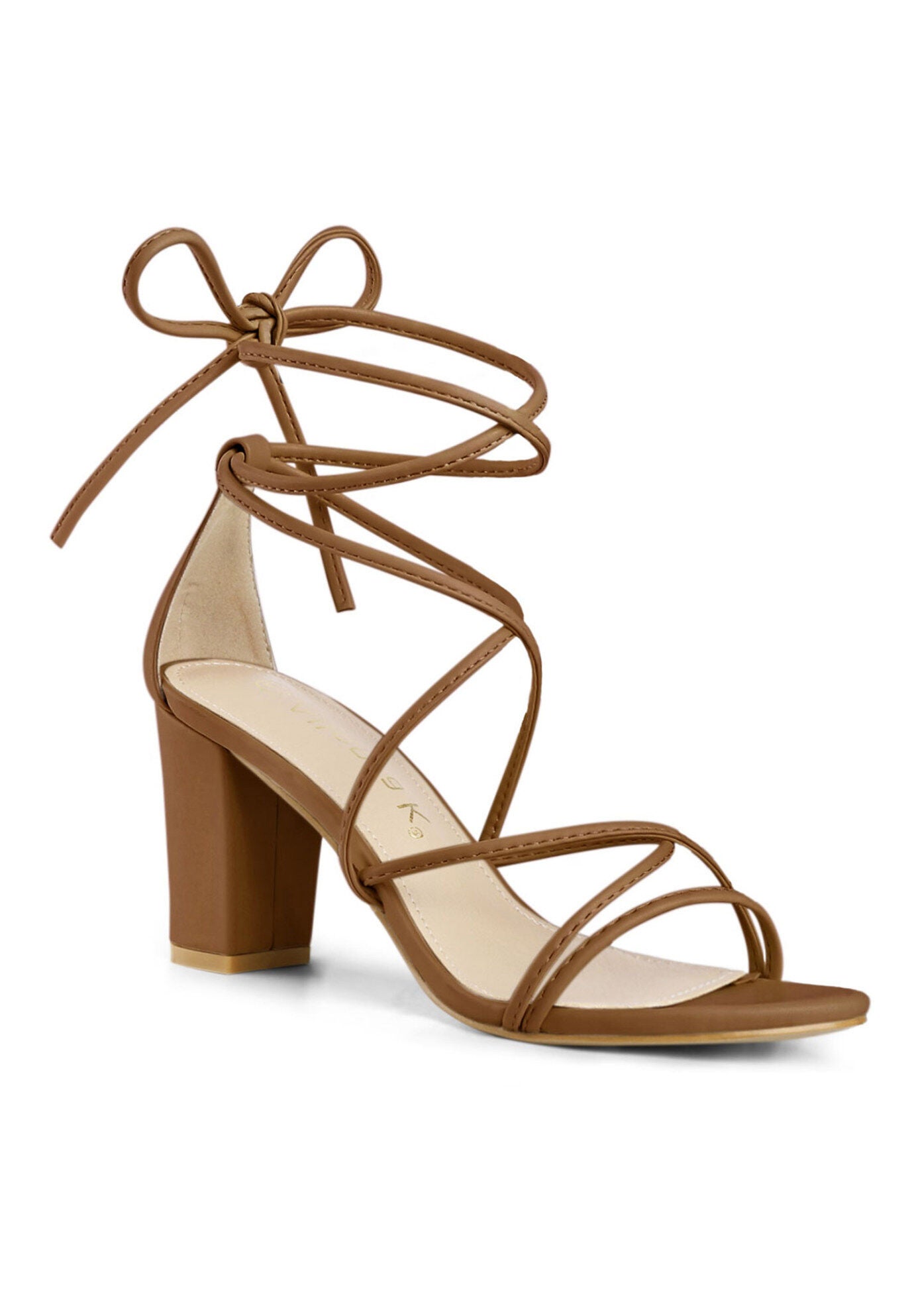 Strappy Lace Up Chunky Heeled Heels Sandals, Dark Brown / Brown, hi-res image number 0