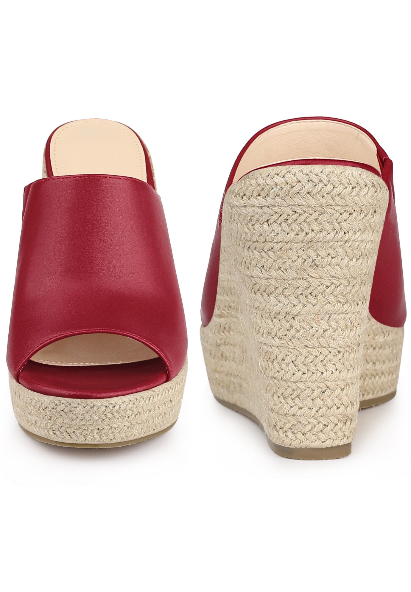 Open Toe Espadrille Wedge Heel Platform Slide Sandal, Red / Red, alternate image number 1