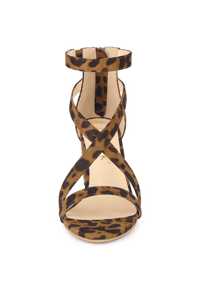 Crisscross Ankle Strap Chunky Heel Sandals, Leopard / Brown, alternate image number 1