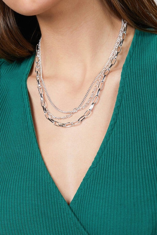 WARRANT TRIPLE CHAIN NECKLACE IN SILVER, , alternate image number null