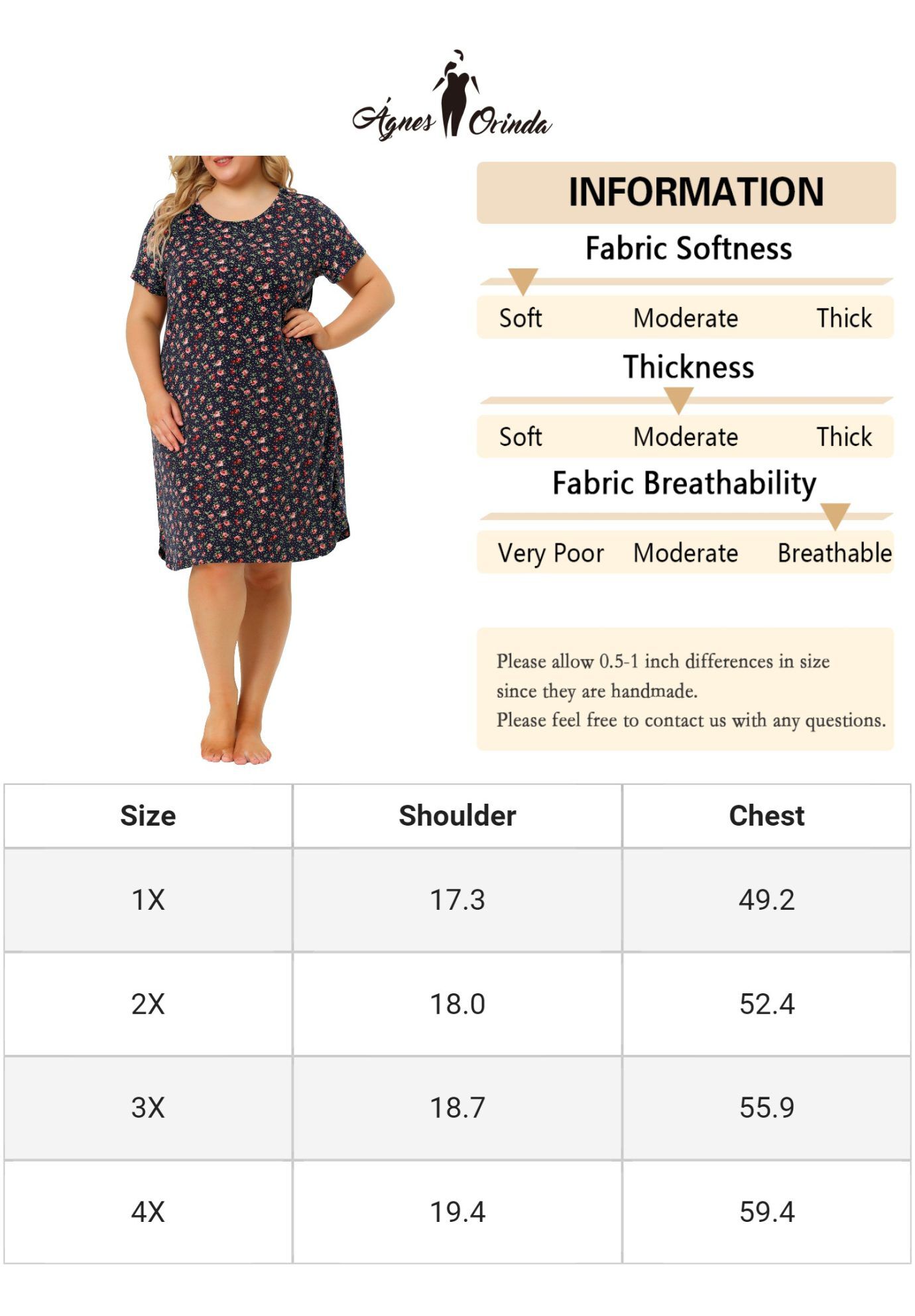 Short Sleeve Lightweight Pajama Dress, Navy Blue / Navy, alternate image number 4