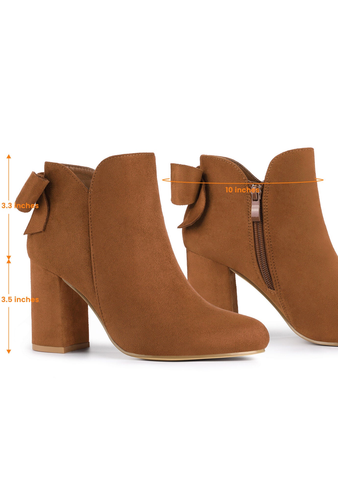 Round Toe Bow Decor Chunky Heel Ankle Boots, Brown / Brown, alternate image number 3