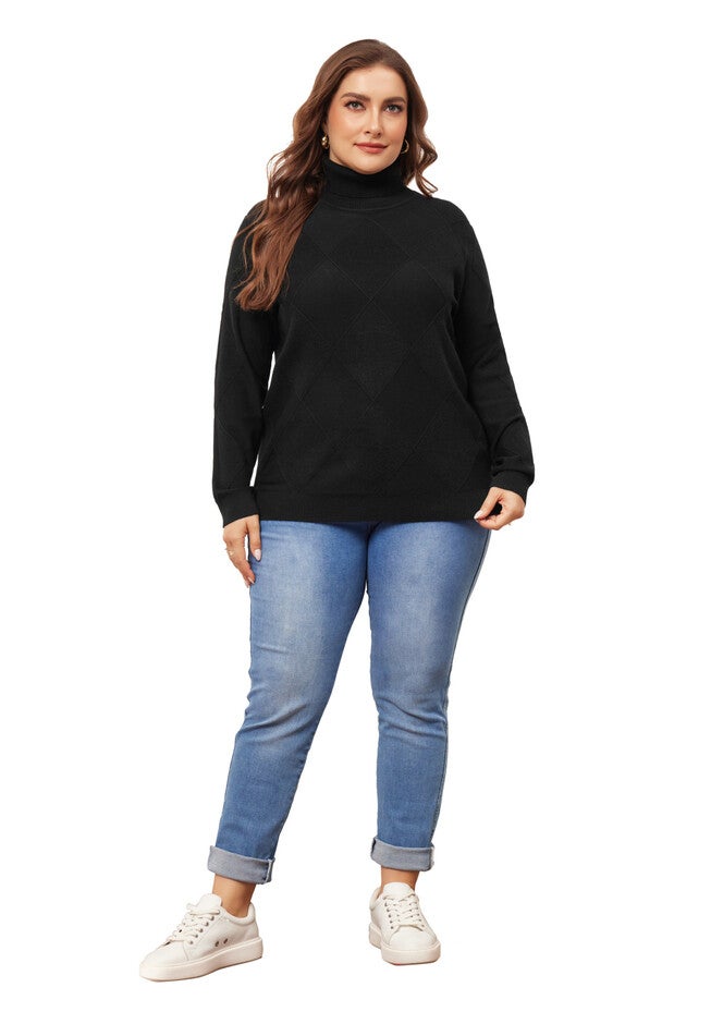 Lightweight Long Sleeve Turtleneck Pullover Sweater, Black / Black, hi-res image number 0