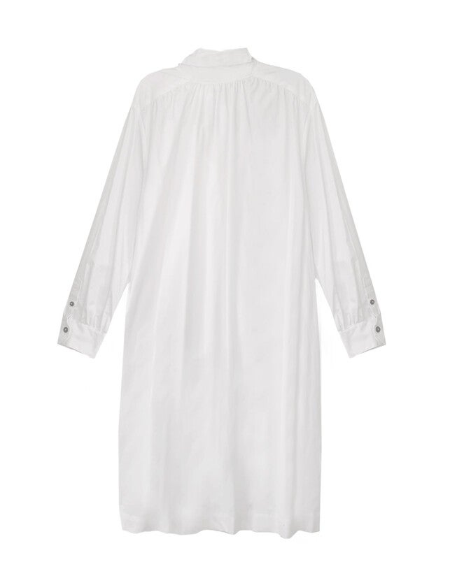 The Marion Cotton Poplin Tie Neck Dress- White, WHITE / White, alternate image number 1