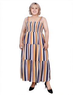 Smocked-Bodice Tiered Dress