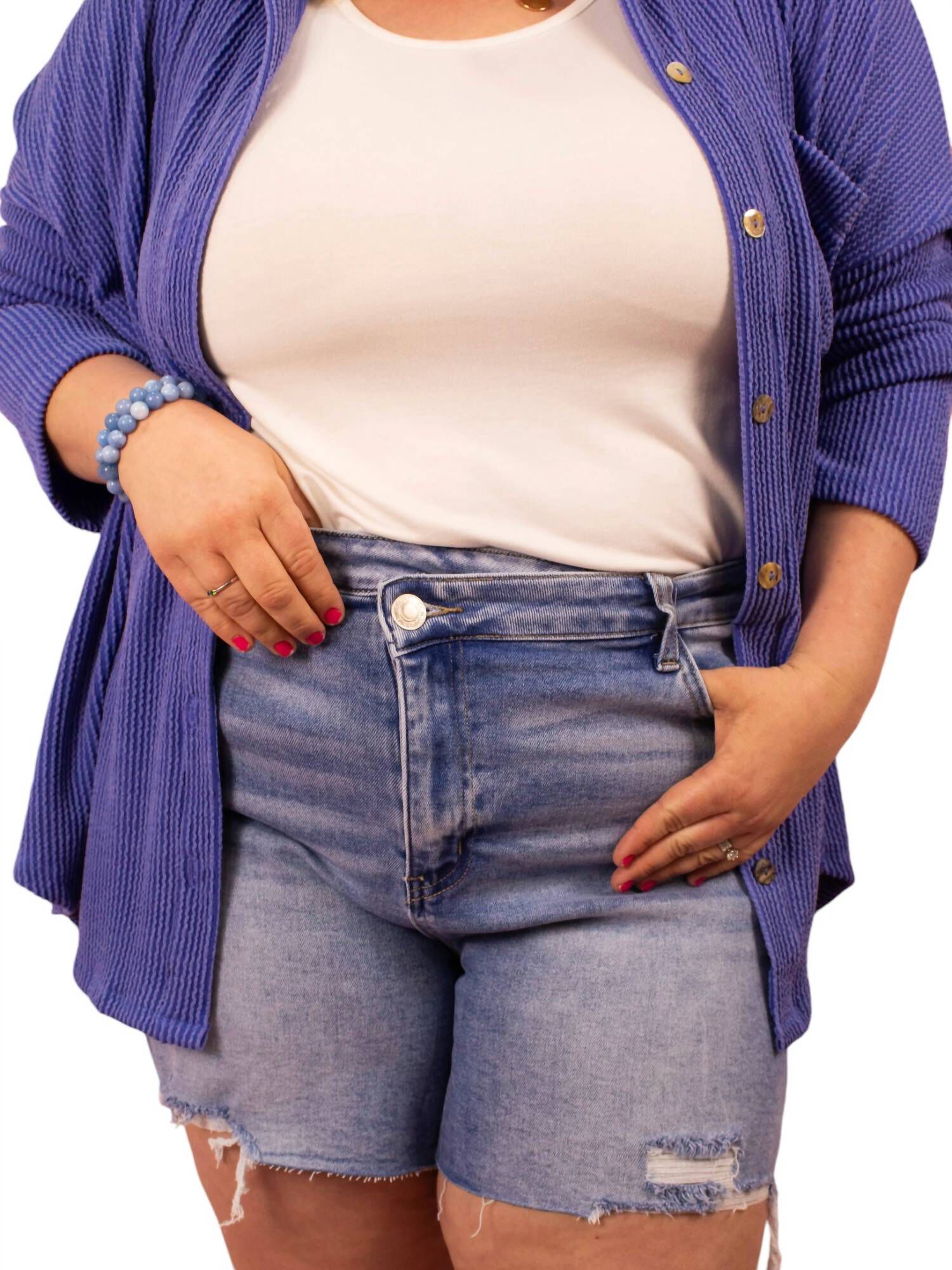 High Rise Criss Cross Shorts, Light  Medium Denim / Light Blue, alternate image number 2