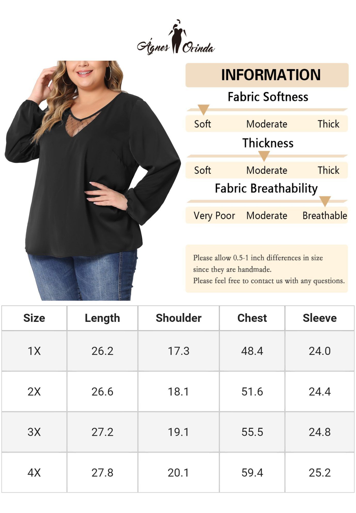 LONG SLEEVE LACE V NECK TOP, Black / Black, alternate image number 4