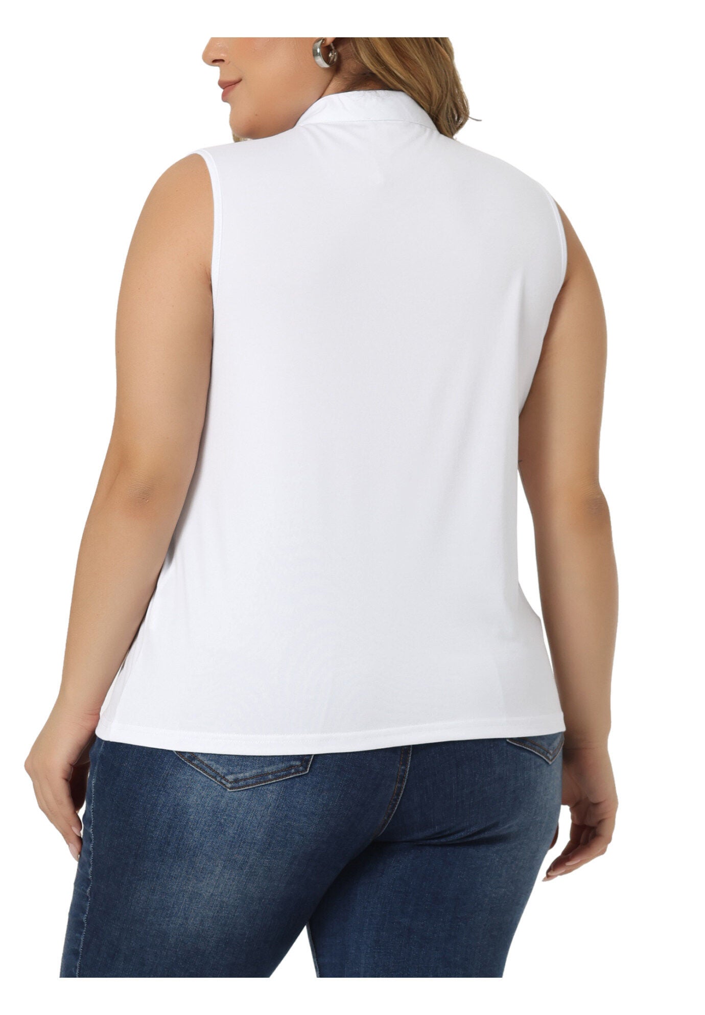 V Neck Sleeveless Pleated Summer Blouse Vest, White / White, alternate image number 3